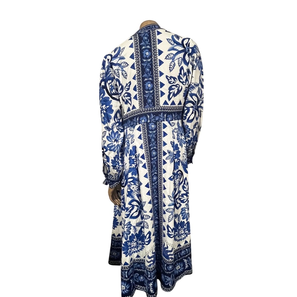 Caroline Constas Blue White Floral Geometric Print Midi Kimono Dress | Sze M NEW - Picture 3 of 6